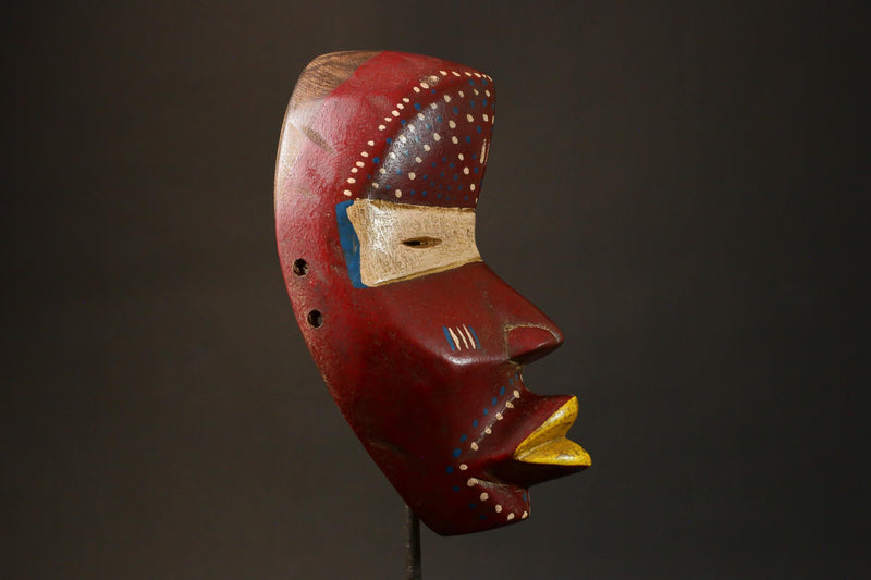 African Antique Red Wooden Dan Mask Unique Liberia Tribal Art Decor Handcrafted Wall Accent Ethnic Home Artisan Collectible-G3261