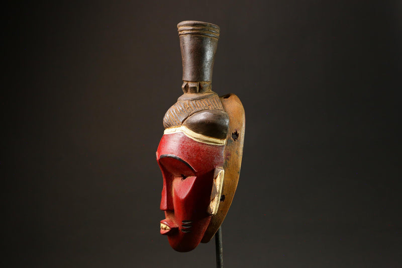 Traditional Red Wooden African Mask from the Guru Tribe, Unique Art Piece Masks for wall-G3021