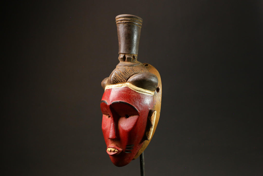 Traditional Red Wooden African Mask from the Guru Tribe, Unique Art Piece Masks for wall-G3021