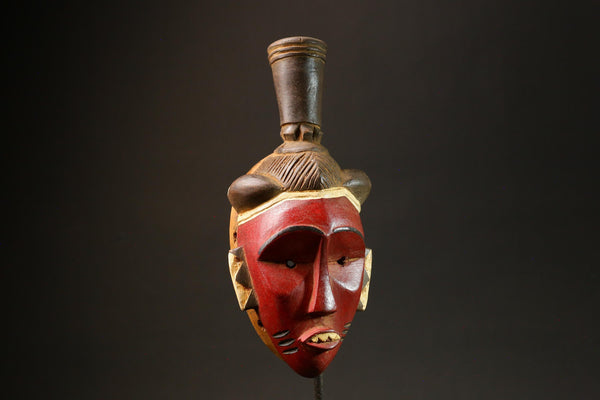 Traditional Red Wooden African Mask from the Guru Tribe, Unique Art Piece Masks for wall-G3021