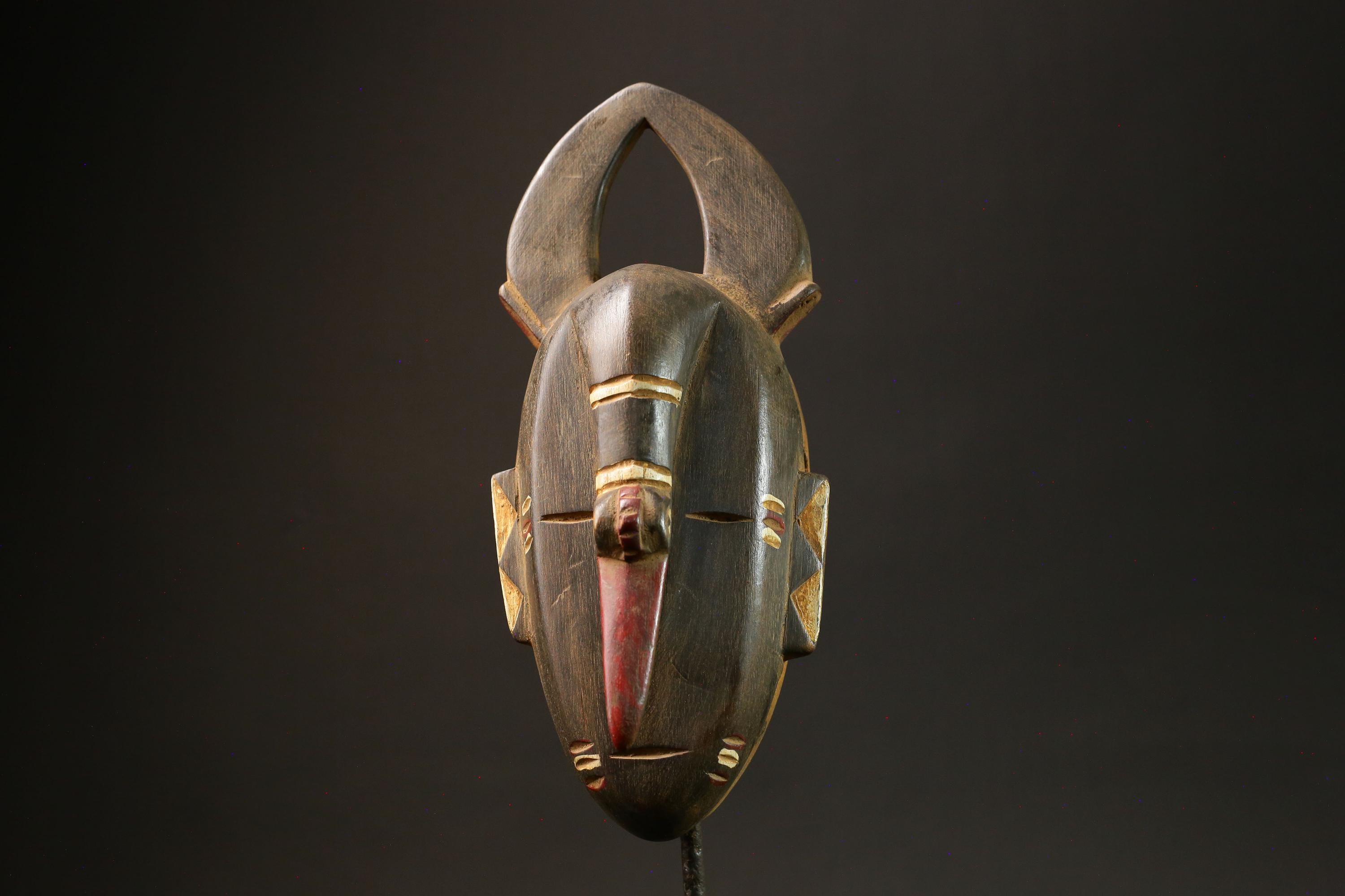 African Mask Traditional Brown Wooden Guru Mask with Elephant Nose Motif Masks for wall-G3022