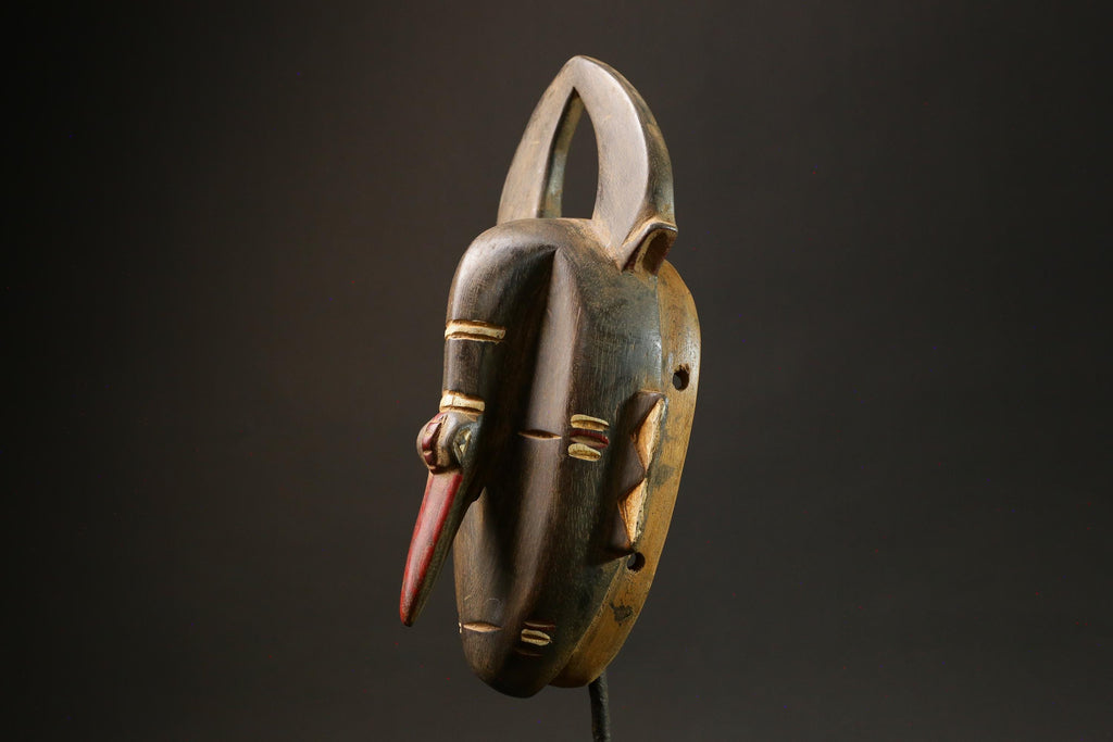 African Mask Traditional Brown Wooden Guru Mask with Elephant Nose Motif Masks for wall-G3022