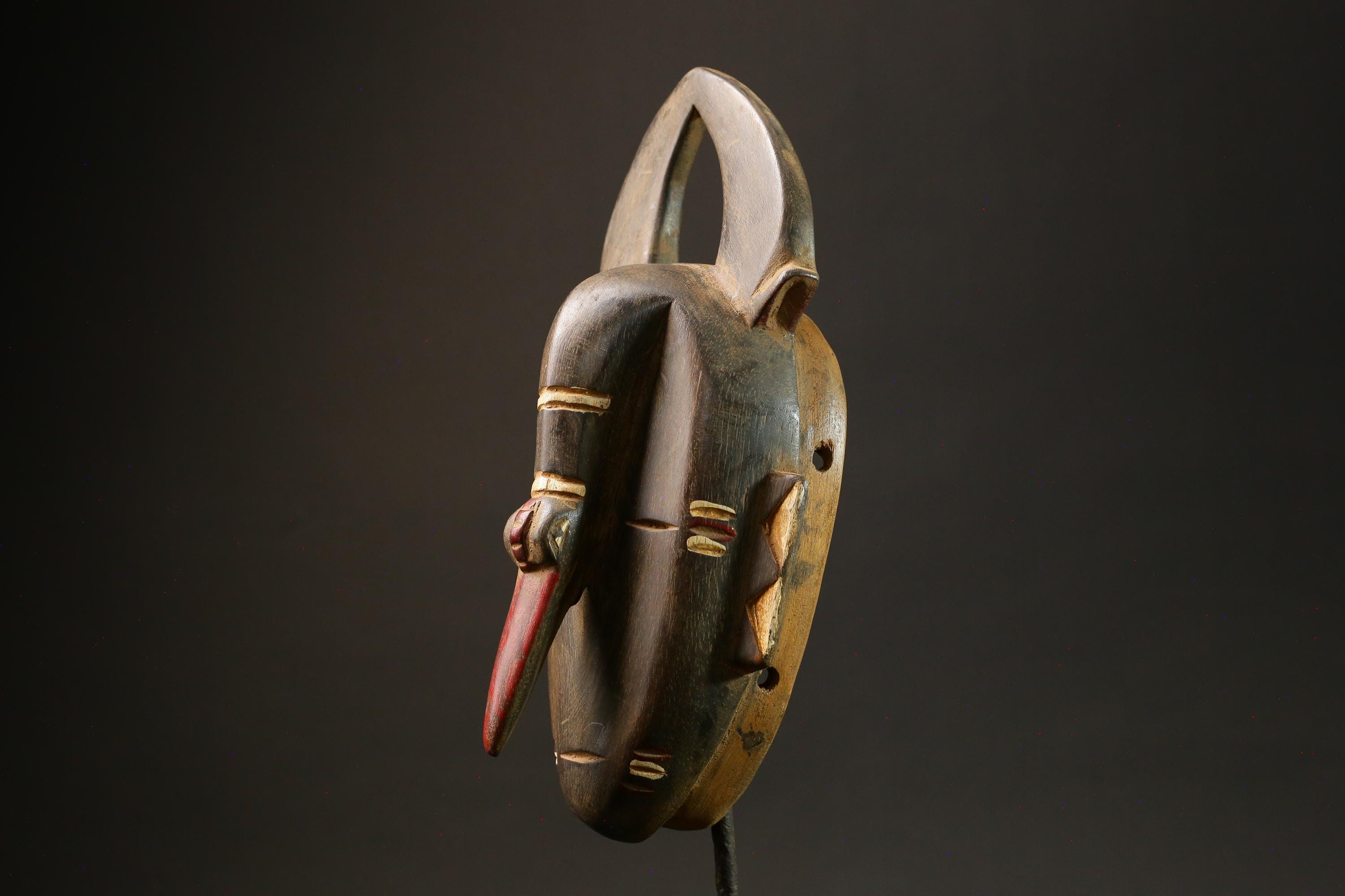 African Mask Traditional Brown Wooden Guru Mask with Elephant Nose Motif Masks for wall-G3022