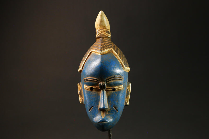 African Mask Blue Wooden Baule Tribe Wall Hanging Art, Unique Decor Masks for wall-G3025