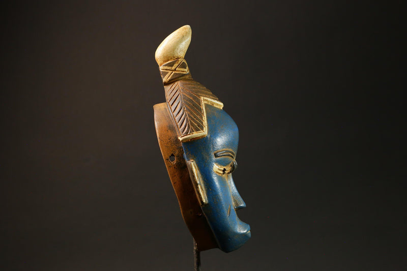 African Mask Blue Wooden Baule Tribe Wall Hanging Art, Unique Decor Masks for wall-G3025