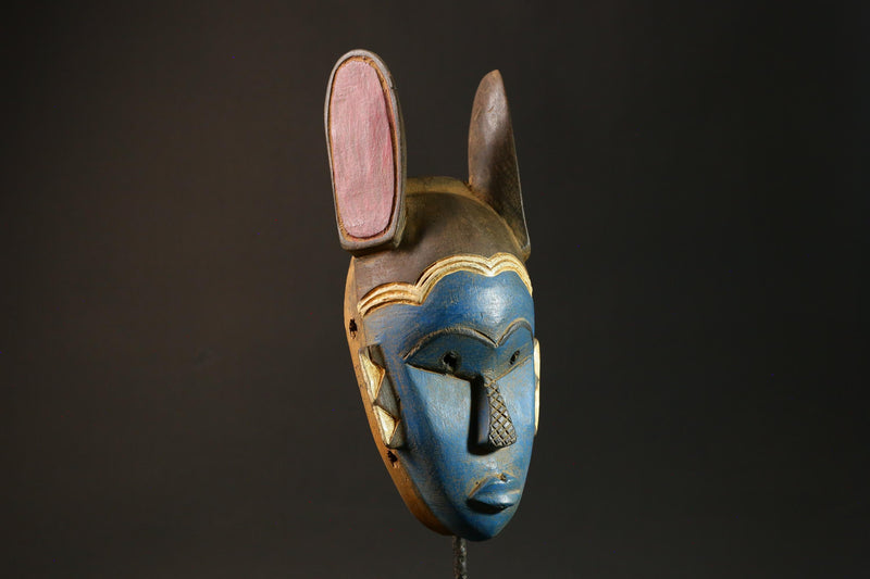 African Masks Blue Baule Tribal Wall Hanging with Rabbit Ears Decor Mask Masks for wall-G3030