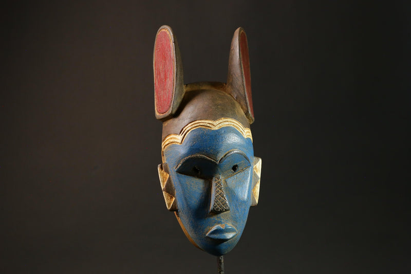 African Masks Blue Baule Tribal Wall Hanging with Rabbit Ears Decor Mask Masks for wall-G3030