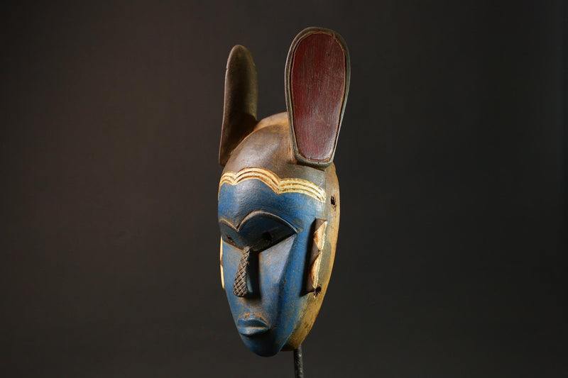 African Masks Blue Baule Tribal Wall Hanging with Rabbit Ears Decor Mask Masks for wall-G3030