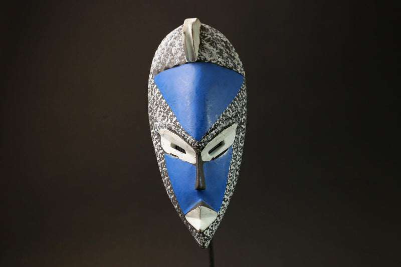 African Hakan Tribe Mask Blue Spiritual Decor from Ghana Unique Art Piece -6245