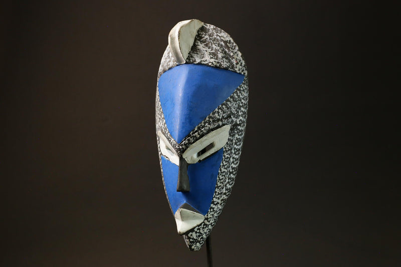 African Hakan Tribe Mask Blue Spiritual Decor from Ghana Unique Art Piece -6245