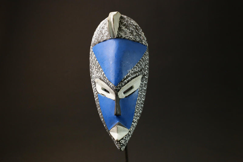 African Hakan Tribe Mask Blue Spiritual Decor from Ghana Unique Art Piece -6245