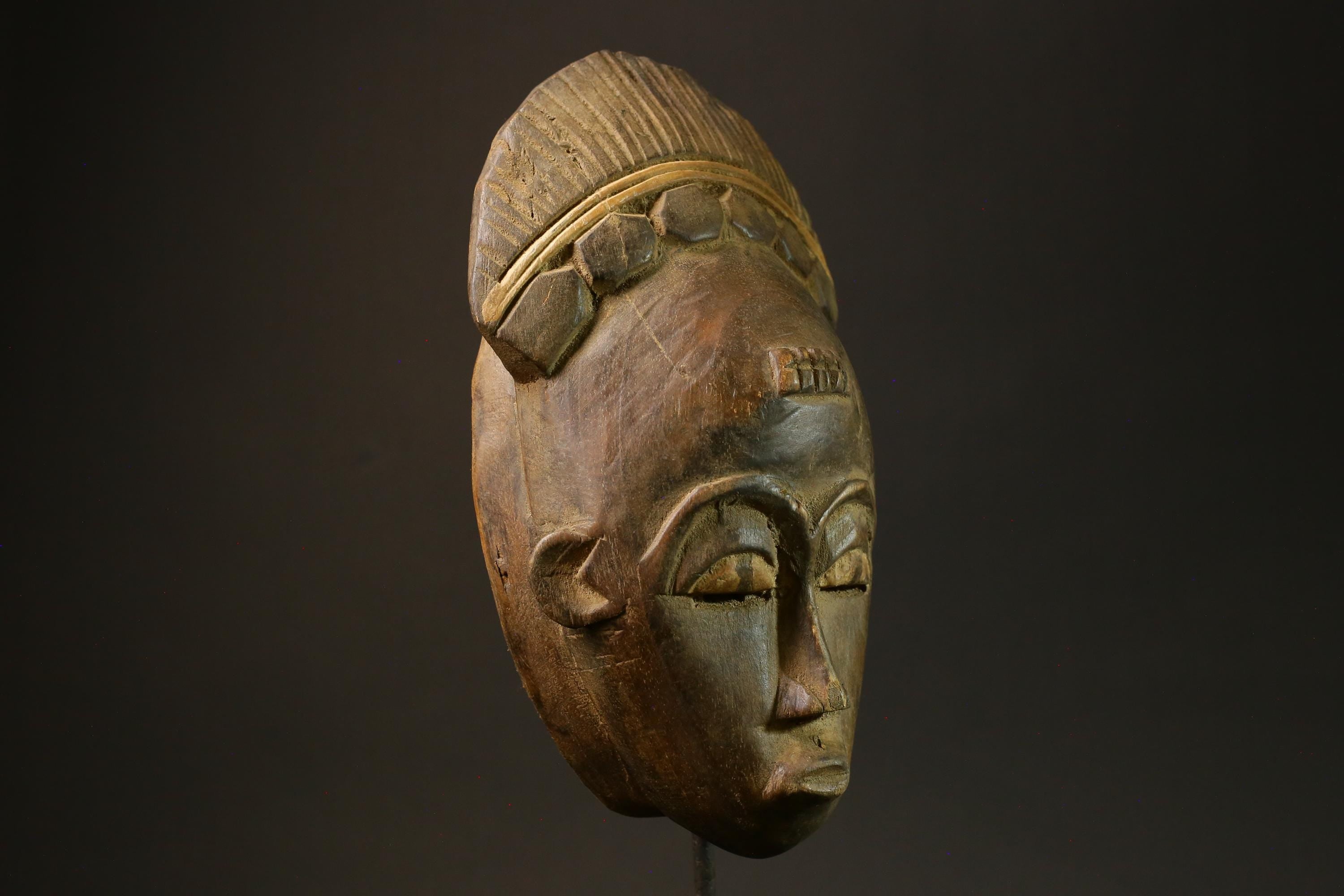 African Mask Vintage Tribal Face Antique Wood Carved Wall Hanging Decor- 4445