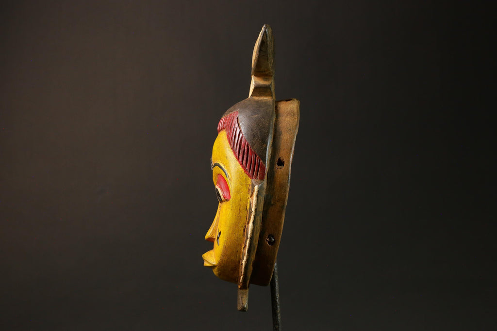 Authentic African Mask Handcrafted Yellow Wood from Baule Tribe Unique Art-G3036