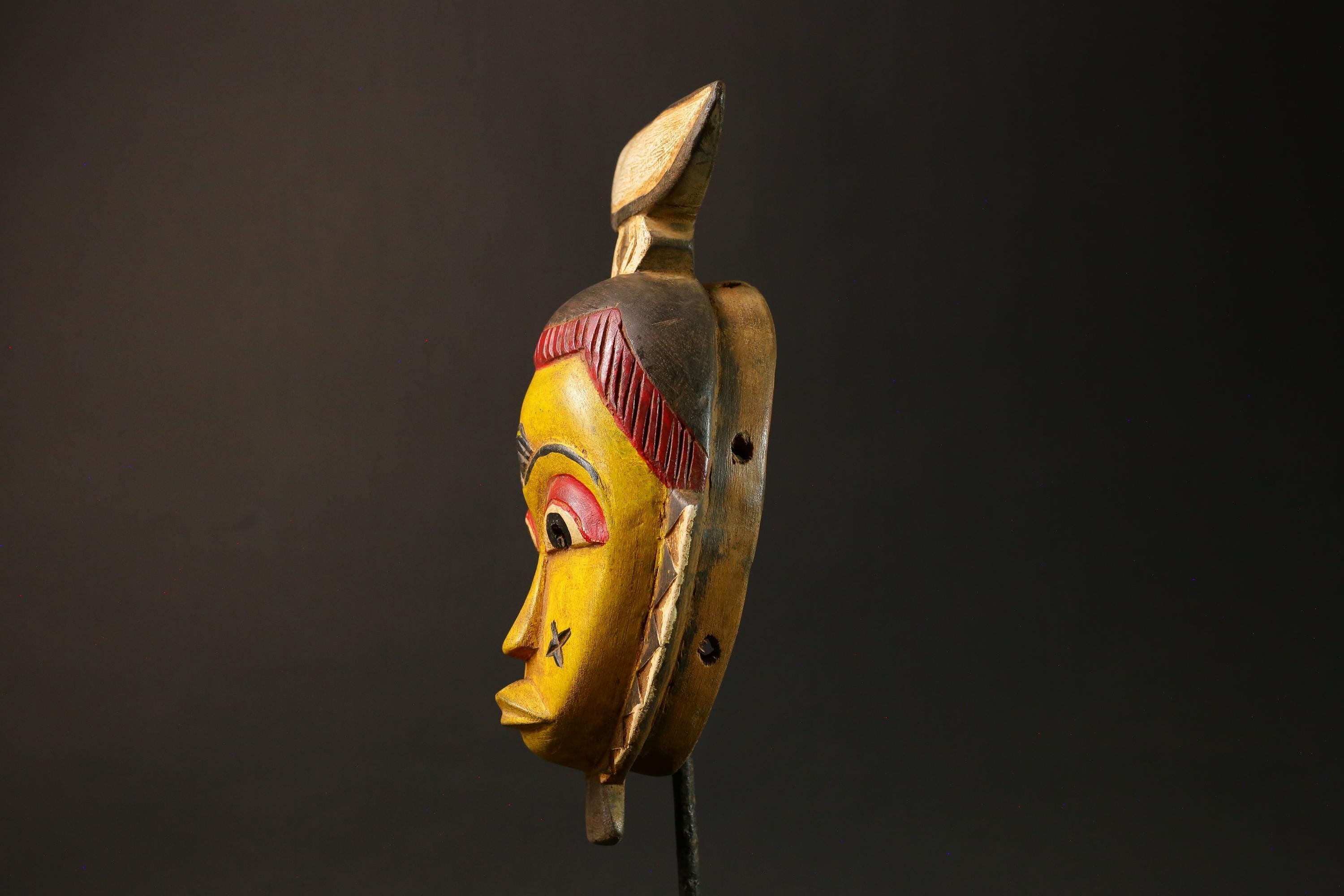 Authentic African Mask Handcrafted Yellow Wood from Baule Tribe Unique Art-G3036