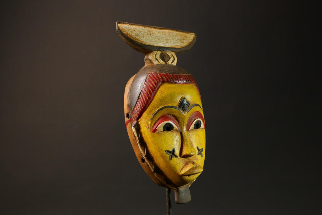 Authentic African Mask Handcrafted Yellow Wood from Baule Tribe Unique Art-G3036
