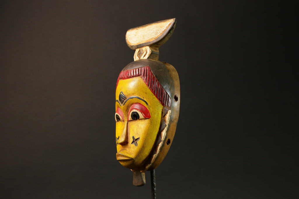 Authentic African Mask Handcrafted Yellow Wood from Baule Tribe Unique Art-G3036