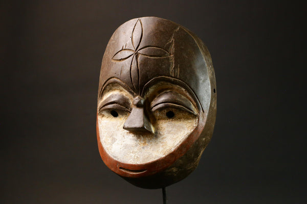 Antique African Lega Mask Unique Tribal Face Vintage Decor Handcrafted Art Clean Geometry Authentic Piece for Home Display - G1665