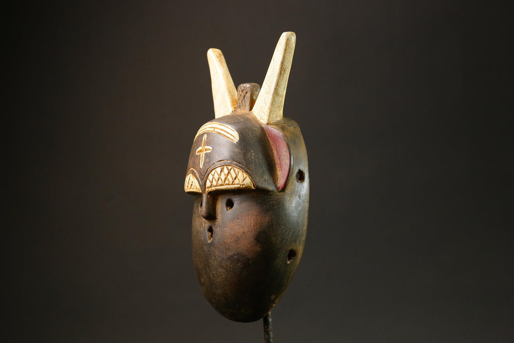 African Mask Toma Handcrafted Wooden Face Portrait with Horns Wall Decor Masks for wall-G3046