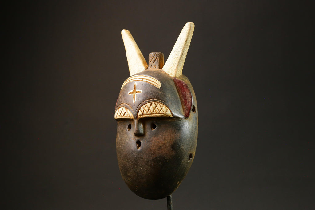 African Mask Toma Handcrafted Wooden Face Portrait with Horns Wall Decor Masks for wall-G3046