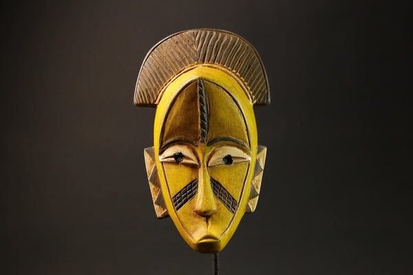 Traditional African Mask Handcrafted Yellow Wood Face Portrait Baule Tribe Masks for wall-G3047