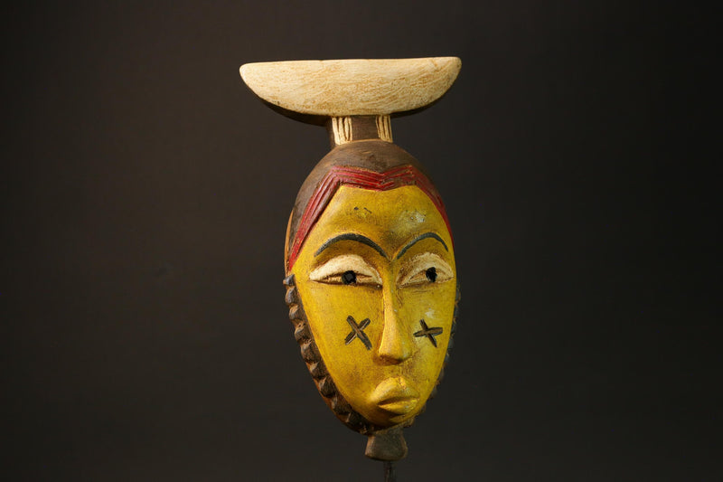 African Guru Bula Mask Hand-Carved Yellow Wood Wall Hanging Decor Masks for wall-G3051