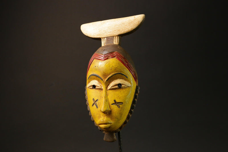 African Guru Bula Mask Hand-Carved Yellow Wood Wall Hanging Decor Masks for wall-G3051