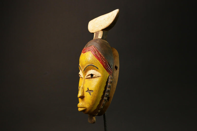 African Guru Bula Mask Hand-Carved Yellow Wood Wall Hanging Decor Masks for wall-G3051