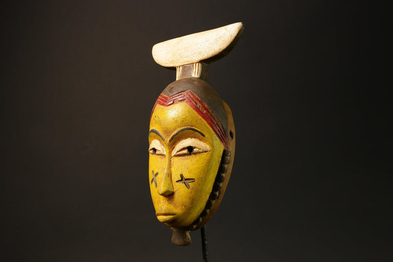 African Guru Bula Mask Hand-Carved Yellow Wood Wall Hanging Decor Masks for wall-G3051