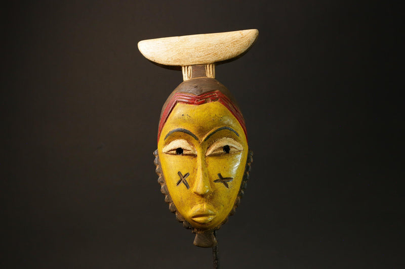 African Guru Bula Mask Hand-Carved Yellow Wood Wall Hanging Decor Masks for wall-G3051