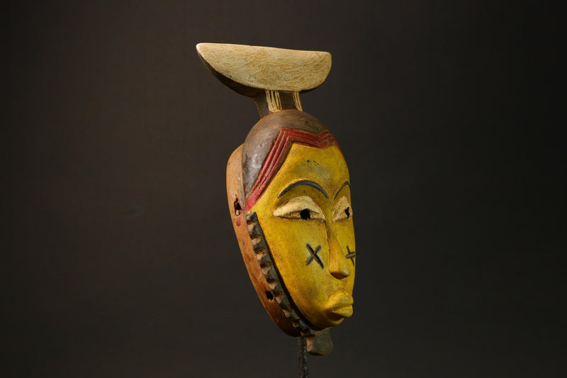 African Guru Bula Mask Hand-Carved Yellow Wood Wall Hanging Decor Masks for wall-G3051