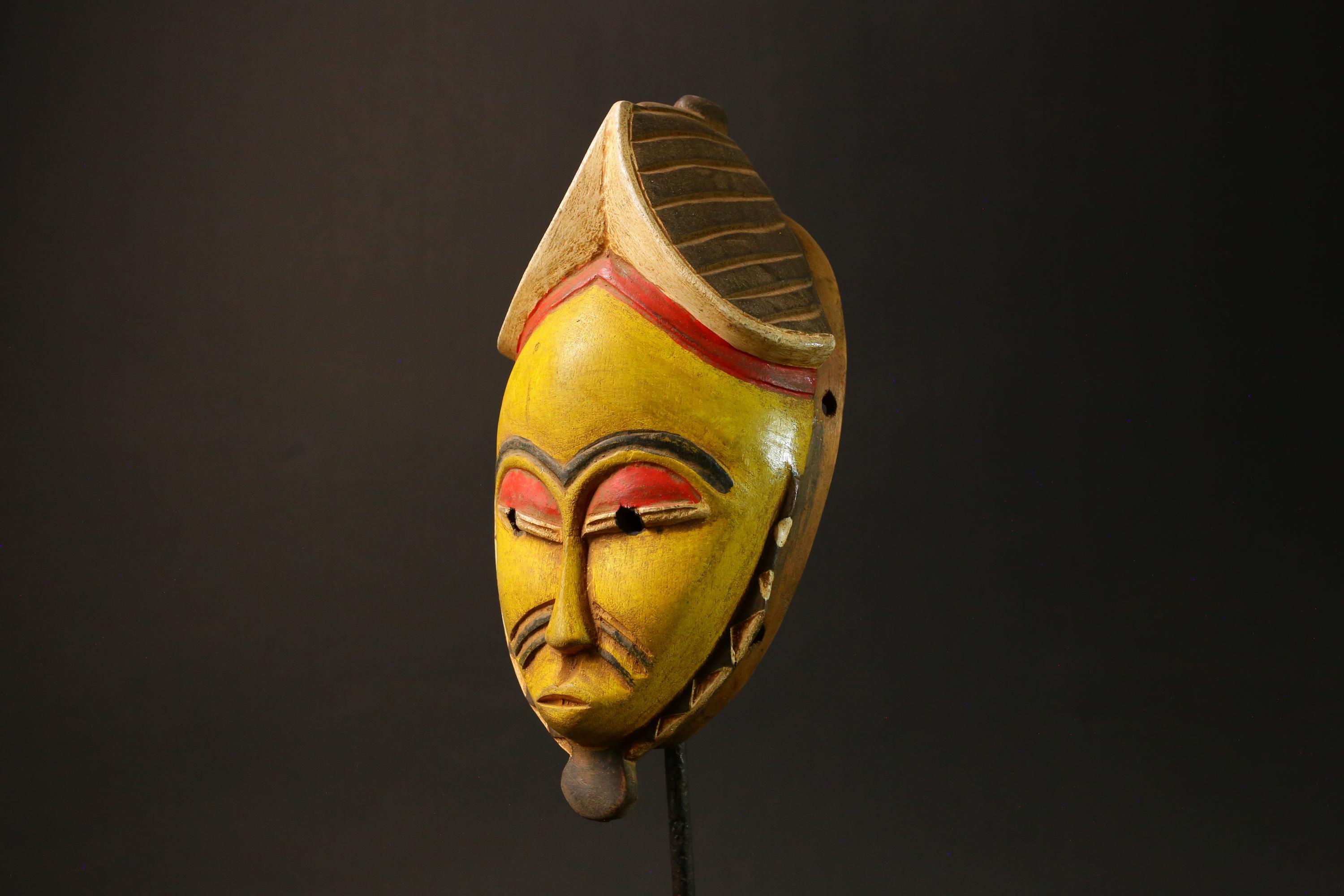 African Goro Baule Mask Hand-Carved Yellow Wood Wall Hanging Decor Masks for wall-G3055