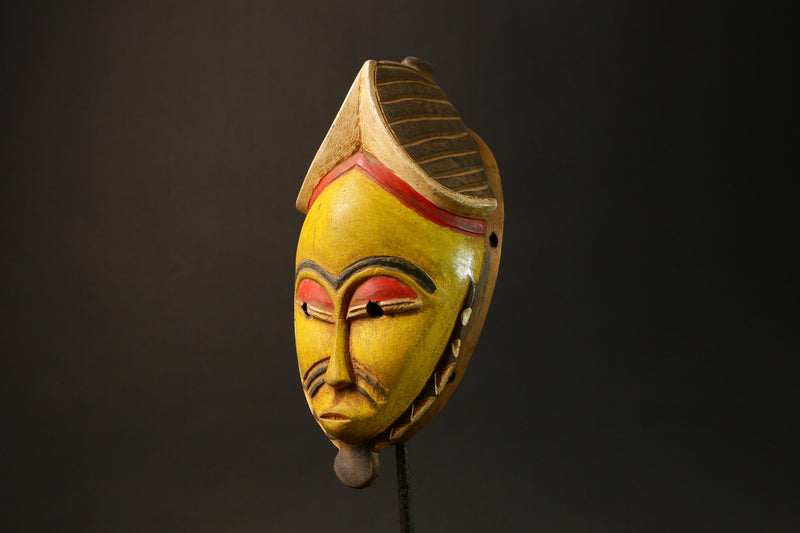 African Goro Baule Mask Hand-Carved Yellow Wood Wall Hanging Decor Masks for wall-G3055