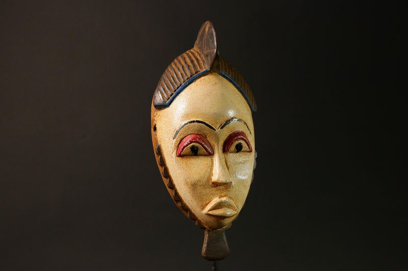 African Guro Baule Mask Hand-Carved Wood Portrait White Wall Hanging Decor-G3061