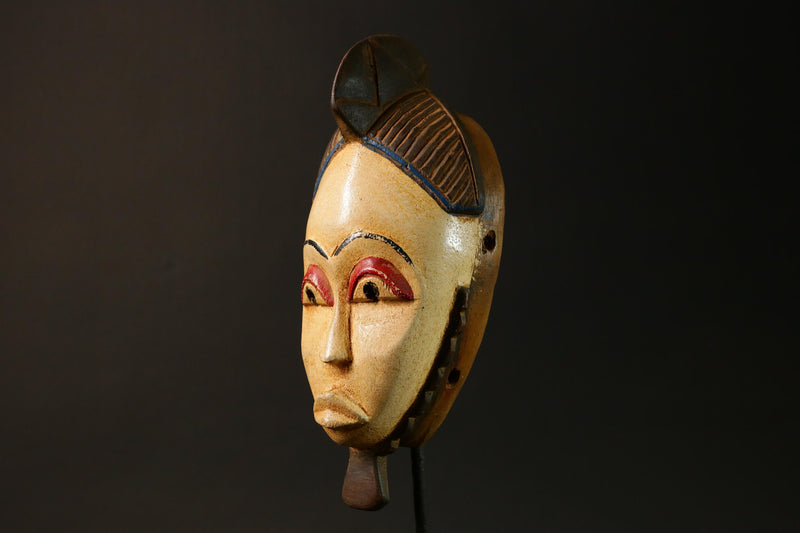 African Guro Baule Mask Hand-Carved Wood Portrait White Wall Hanging Decor-G3061