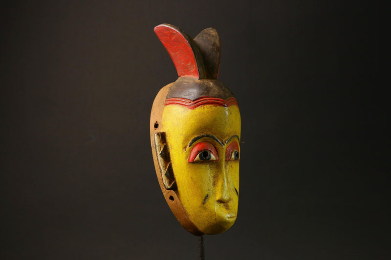 African Guro Tribe African Mask Hand-Carved Yellow Wood Wall Hanging Art Decor-G3065