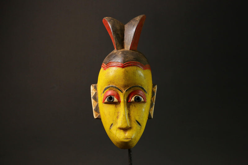 African Guro Tribe African Mask Hand-Carved Yellow Wood Wall Hanging Art Decor-G3065