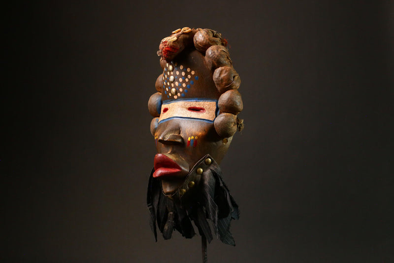 African mask Hand-Carved African Dan Mask Unique Tribal Art Decor Adorned with Cowrie Shells Authentic Home Decor Piece - G3294