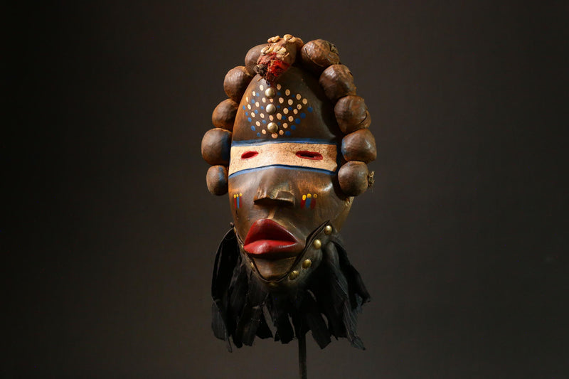 African mask Hand-Carved African Dan Mask Unique Tribal Art Decor Adorned with Cowrie Shells Authentic Home Decor Piece - G3294