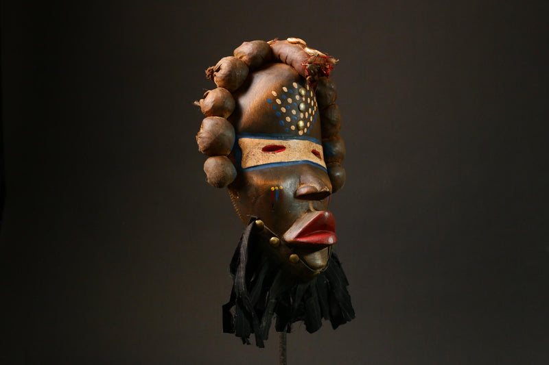 African mask Hand-Carved African Dan Mask Unique Tribal Art Decor Adorned with Cowrie Shells Authentic Home Decor Piece - G3294