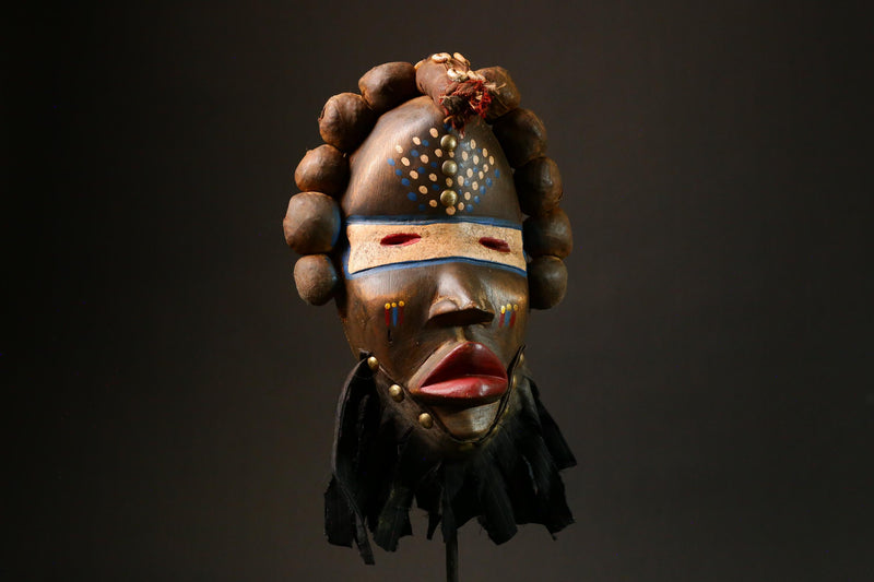 African mask Hand-Carved African Dan Mask Unique Tribal Art Decor Adorned with Cowrie Shells Authentic Home Decor Piece - G3294