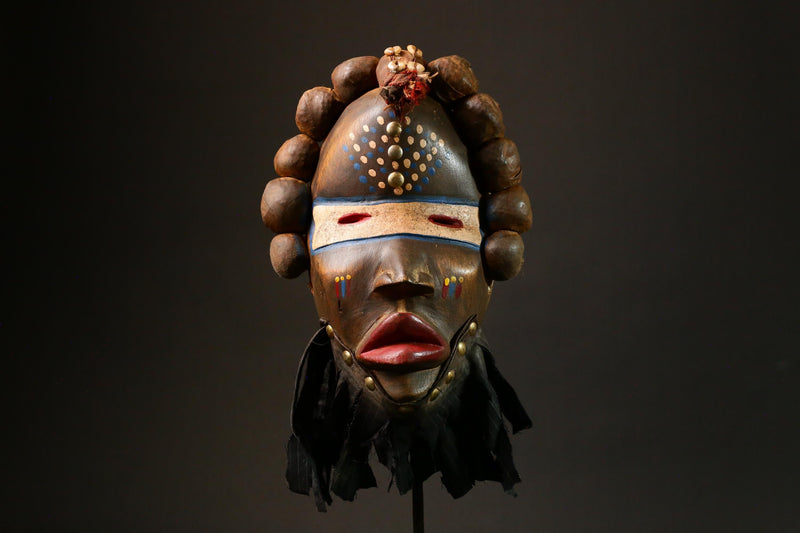 African mask Hand-Carved African Dan Mask Unique Tribal Art Decor Adorned with Cowrie Shells Authentic Home Decor Piece - G3294