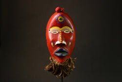 African Red Wooden Mask Hand-Carved Unique Tribal Art Decor Piece Primitive Sculpture Authentic Home Display Art - G3293