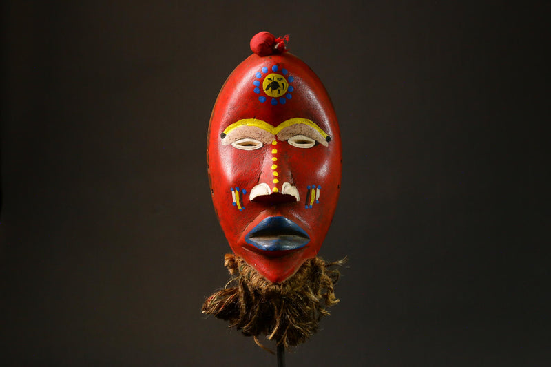 African Red Wooden Mask Hand-Carved Unique Tribal Art Decor Piece Primitive Sculpture Authentic Home Display Art - G3293