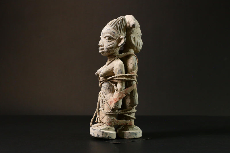 African Yoruba Nago Statuette Hand-Carved Wooden Sculpture Unique Art from Nigeria Authentic Tribal Decor Piece for Home Display - G3288