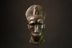 African Female Portrait Mask Handcrafted Antique Baule Art Dark Brown Decorative Wooden Mask Unique Home Decor Art Piece - G3287