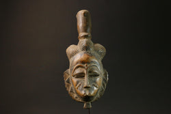 African Tribal Face Mask Yaure Wooden Ceremonial Dance Mask for Display-3175