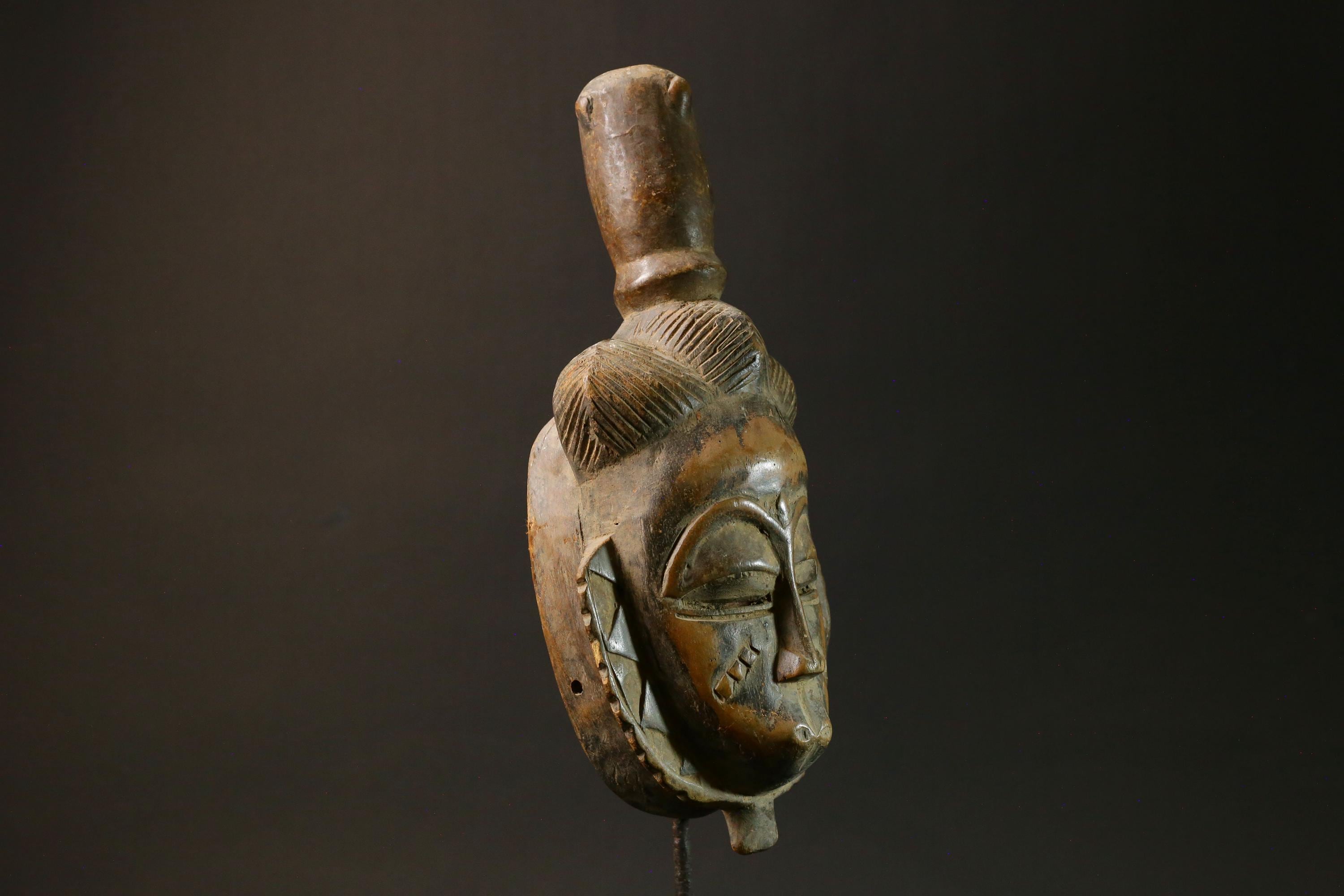 African Tribal Face Mask Yaure Wooden Ceremonial Dance Mask for Display-3175