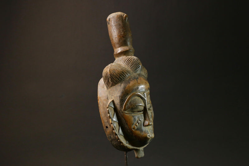 African Tribal Face Mask Yaure Wooden Ceremonial Dance Mask for Display-3175