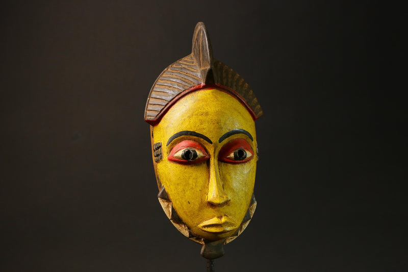 African Art Home Decor-Yellow Carved Wood Baule Mask Wall Hanging Decor Masks for wall-G3073