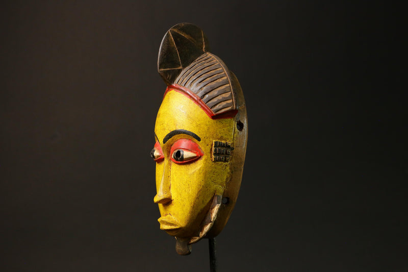 African Art Home Decor-Yellow Carved Wood Baule Mask Wall Hanging Decor Masks for wall-G3073